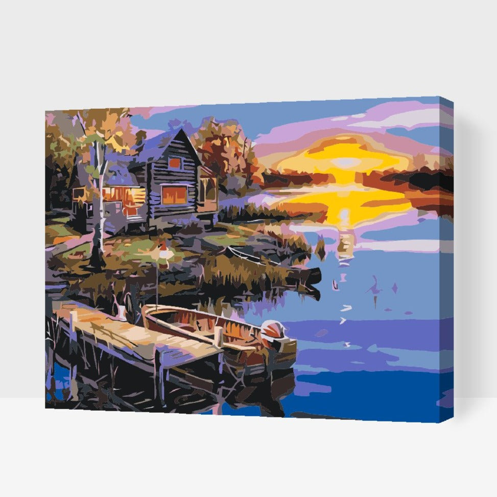 paint by numbers stuga vid sjö