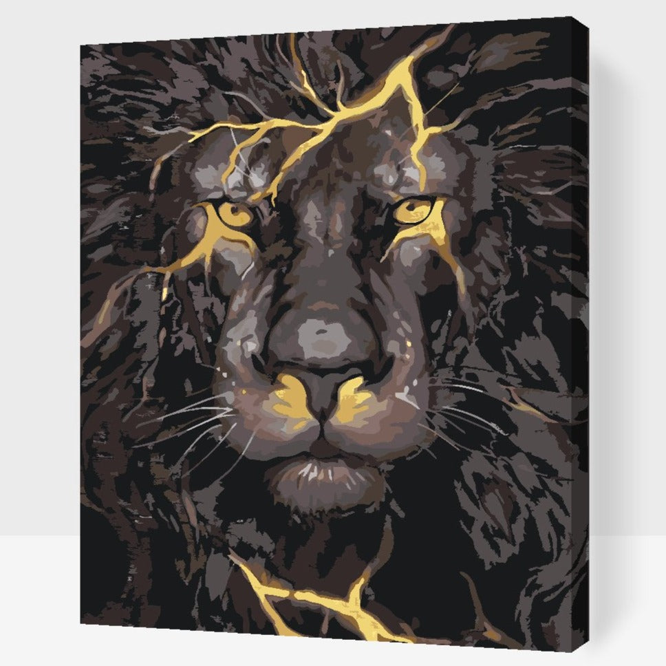 Paint by Numbers lejon – mörkt motiv med elektriska detaljer