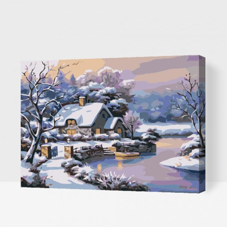 snowy cottage paint by numbers