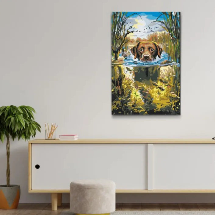 måla efter nummer hund i vatten