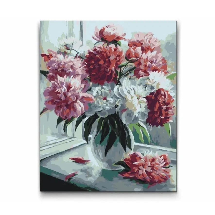 paint by numbers blommor i fönsterljus