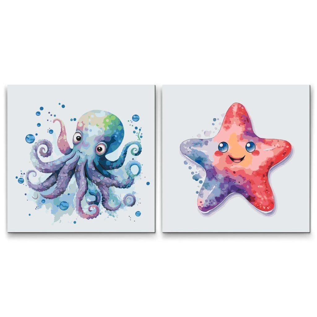 2 i 1 målning av fiskar och havsmotiv