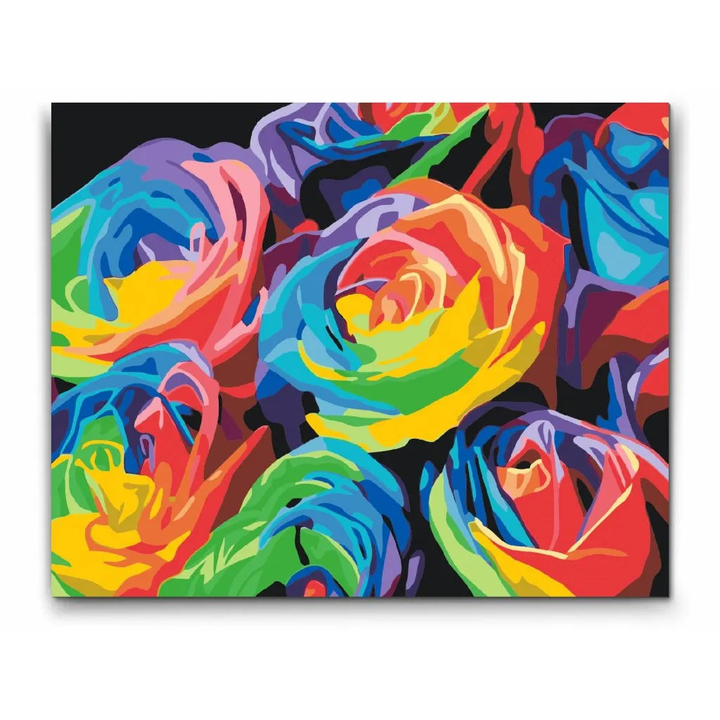 Paint by Numbers – färgglada rosor på svart bakgrund