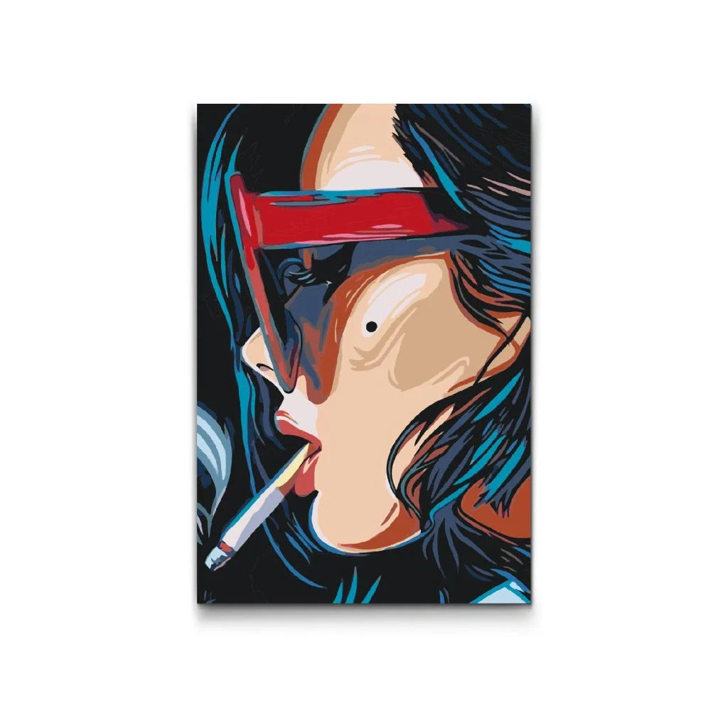 Paint By Numbers kvinna med cigarett och röda glasögon