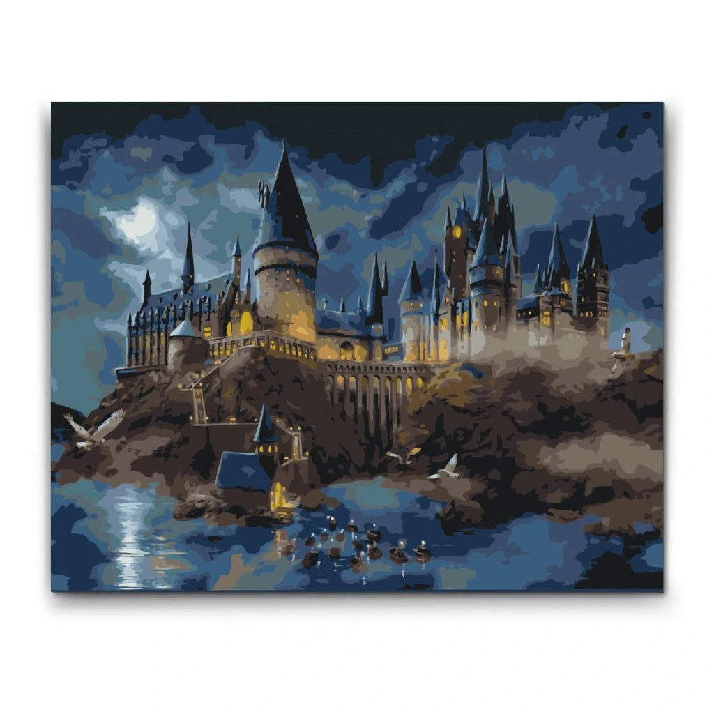 paint by numbers hogwarts slott på natten för harry potter-fans