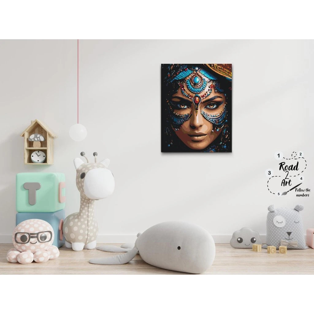 måla ett elegant ansikte med juveler och detaljer