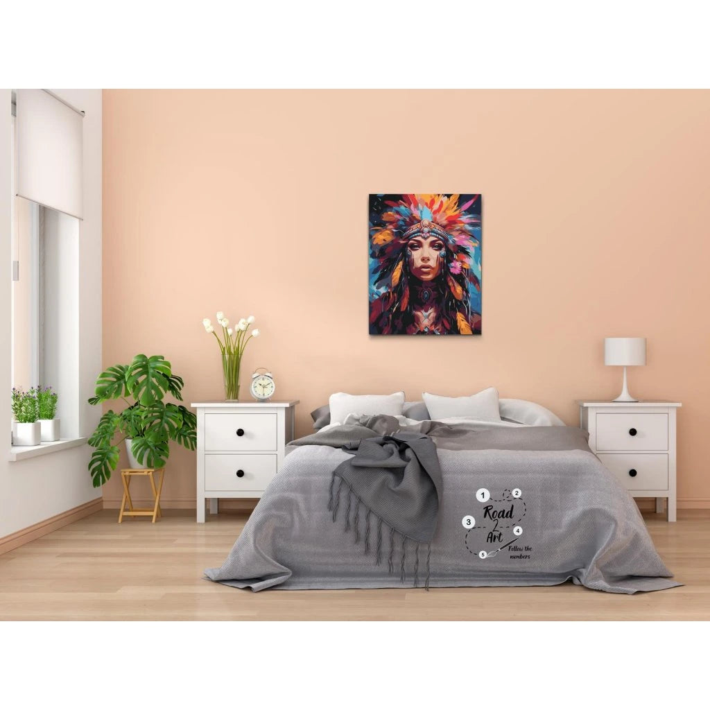 måla kraftfull kvinna med fjäderskrud paint by numbers kit