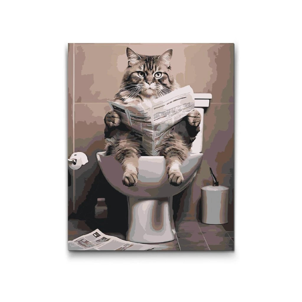 rolig katt sitter på toalett paint by numbers tavla