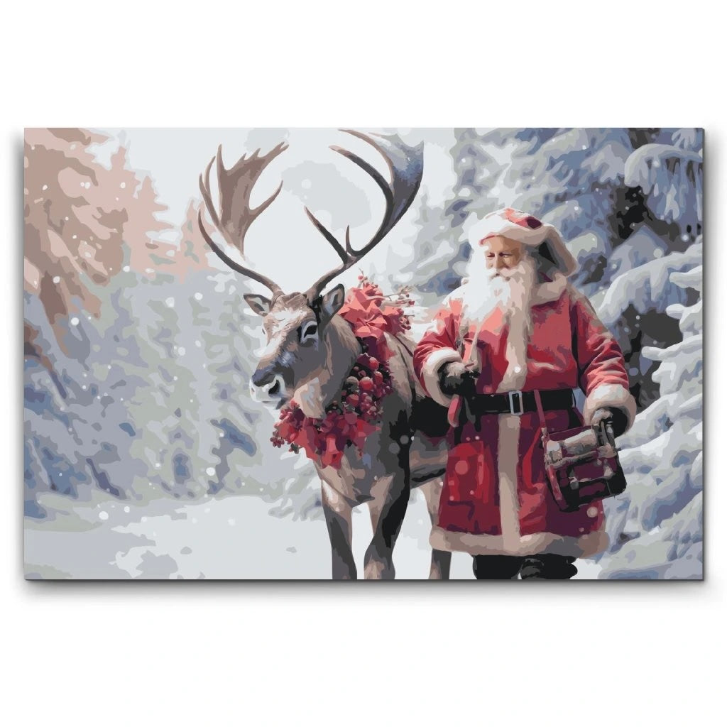 Paint by numbers  med tomten och renen i ett vinterlandskap – detaljerad julmålning i storlek 80x120 cm