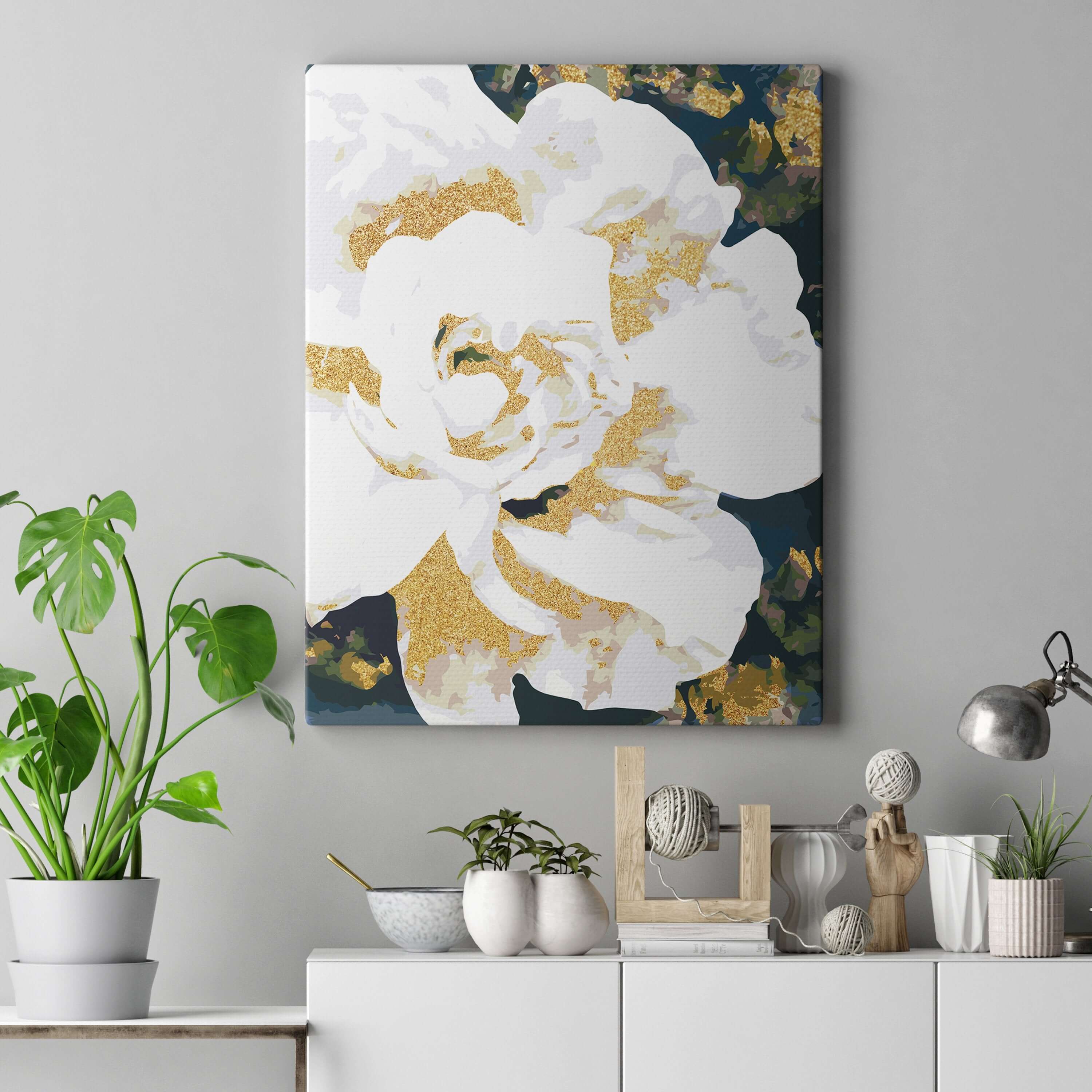 Elegant blommotiv i guldtoner – Paint by Numbers för vuxna