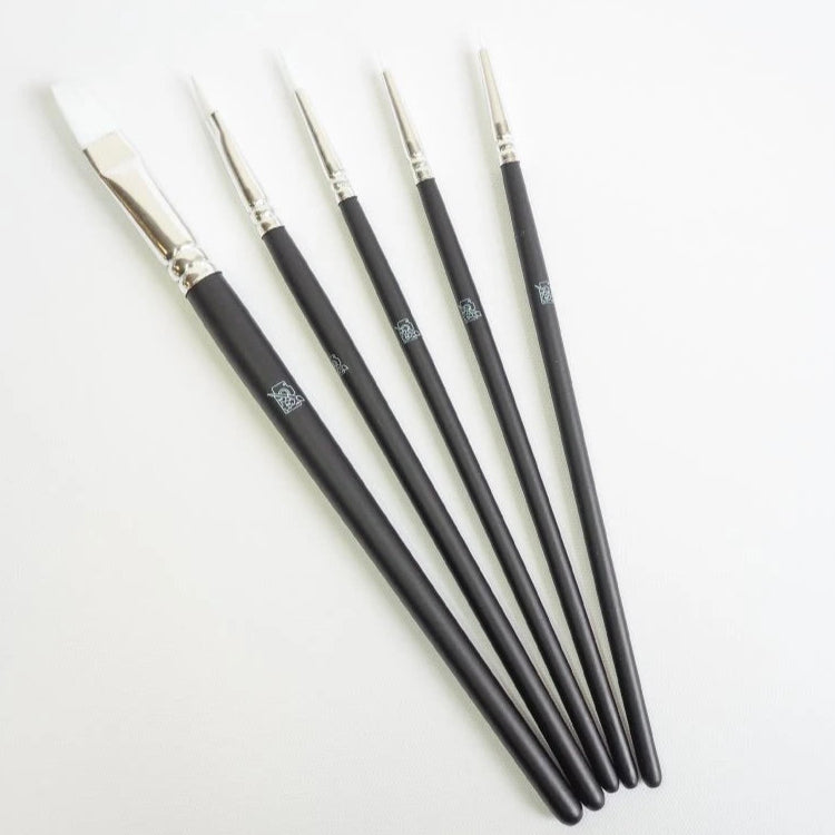 Svarta konstnärspenslar med vita borst – 5-pack