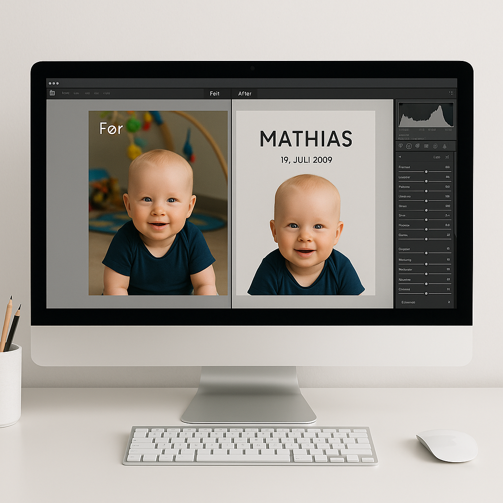 Före och efter bildbehandling för personlig målning