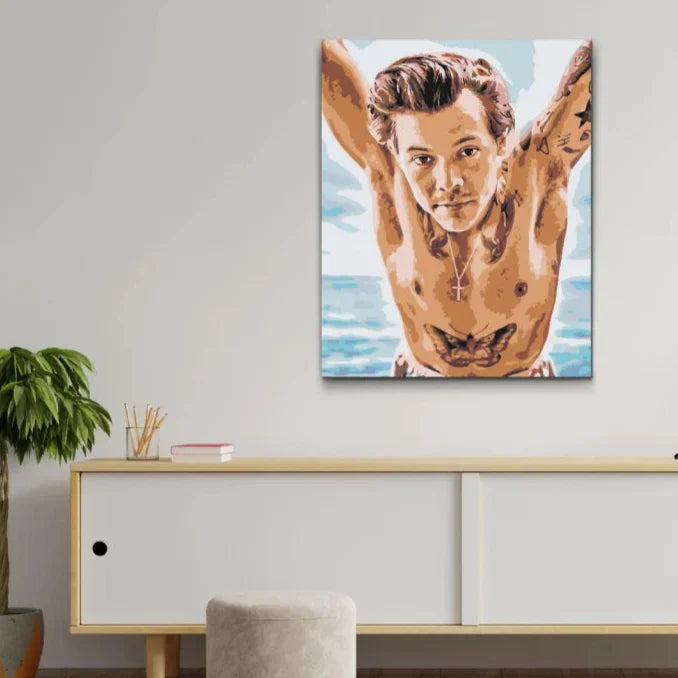Paint by numbers-kit med Harry Styles – komplett set med färg och penslar