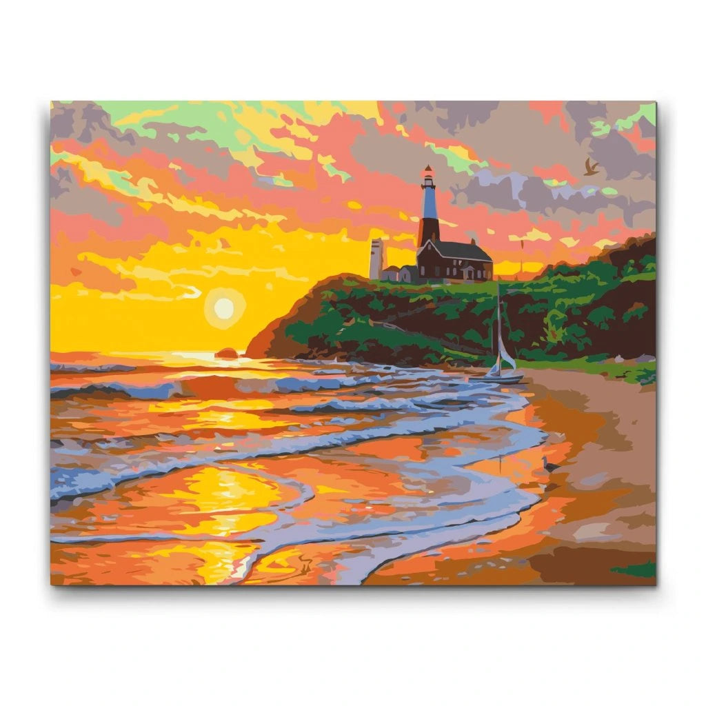 paint by numbers fyr i solnedgång