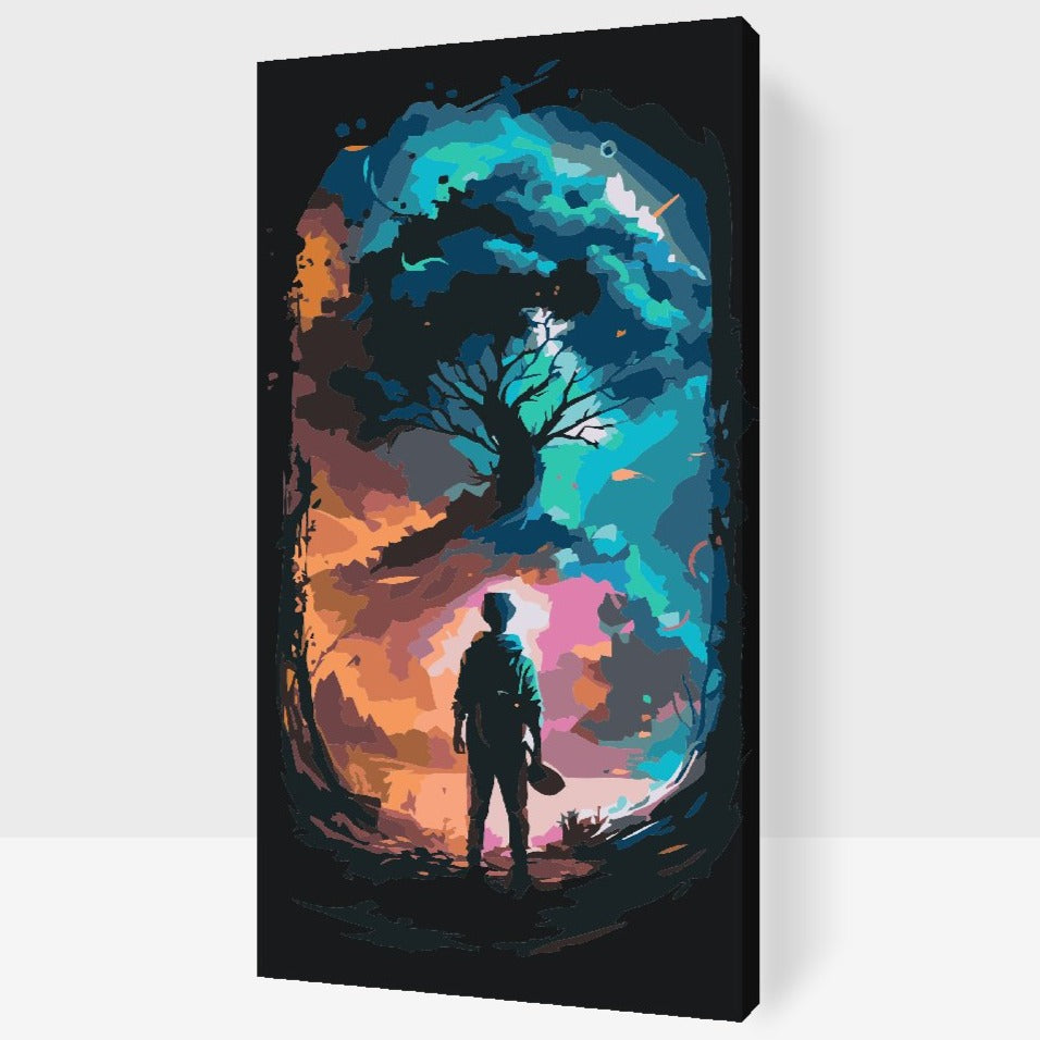 Paint by Numbers skogsmotiv – mystiska träd och skuggor