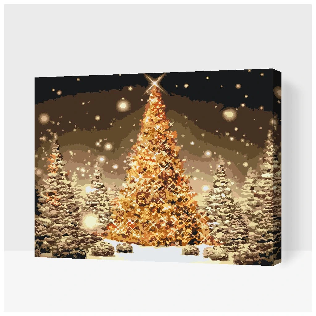 Julmålning med gran och vinterlandskap – Paint by Numbers-kit