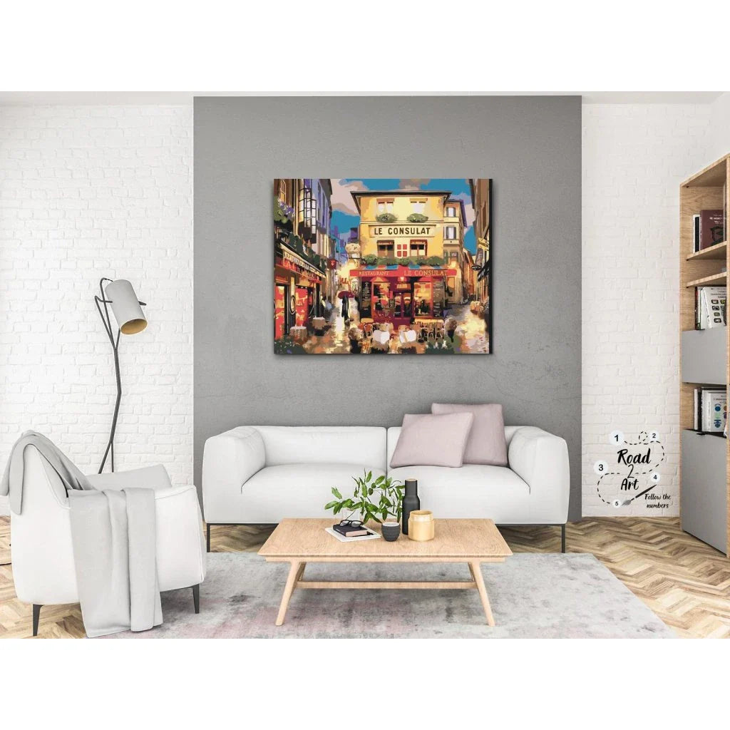 Paris gatubild med café och romantik – Paint By Numbers kit