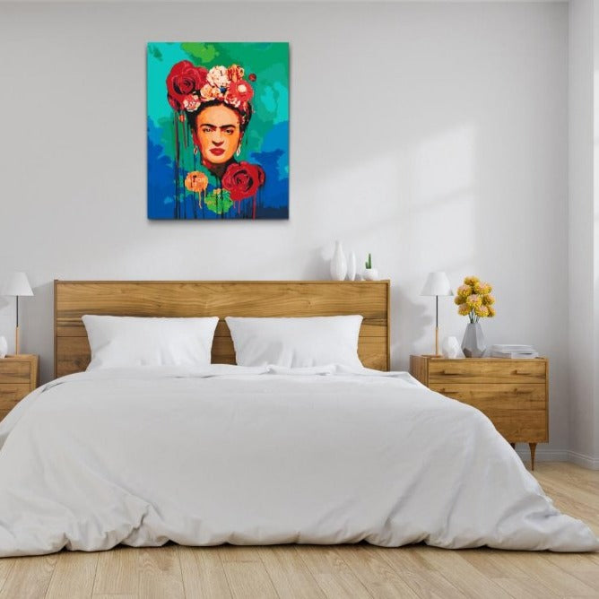 måla Frida Kahlo med blommor

