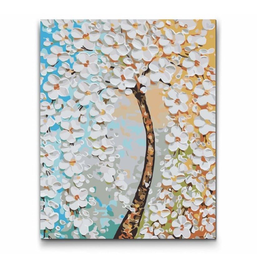 Paint by Numbers med vita blommor