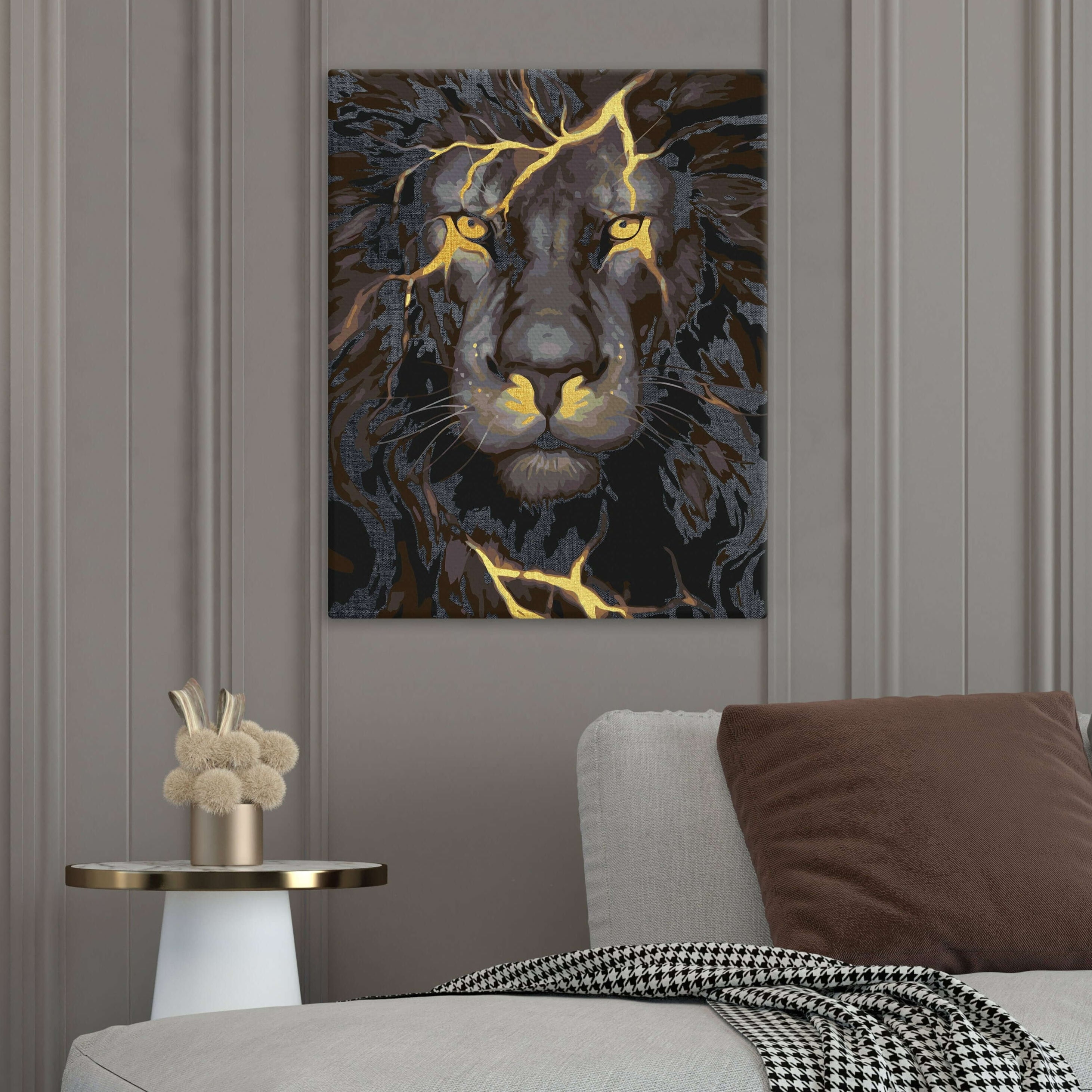 Målning av ett kraftfullt lejonansikte – Paint by Numbers

