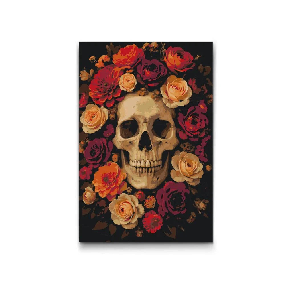 Dödens blomsterkrans – skalle med rosor Paint By Numbers tavla