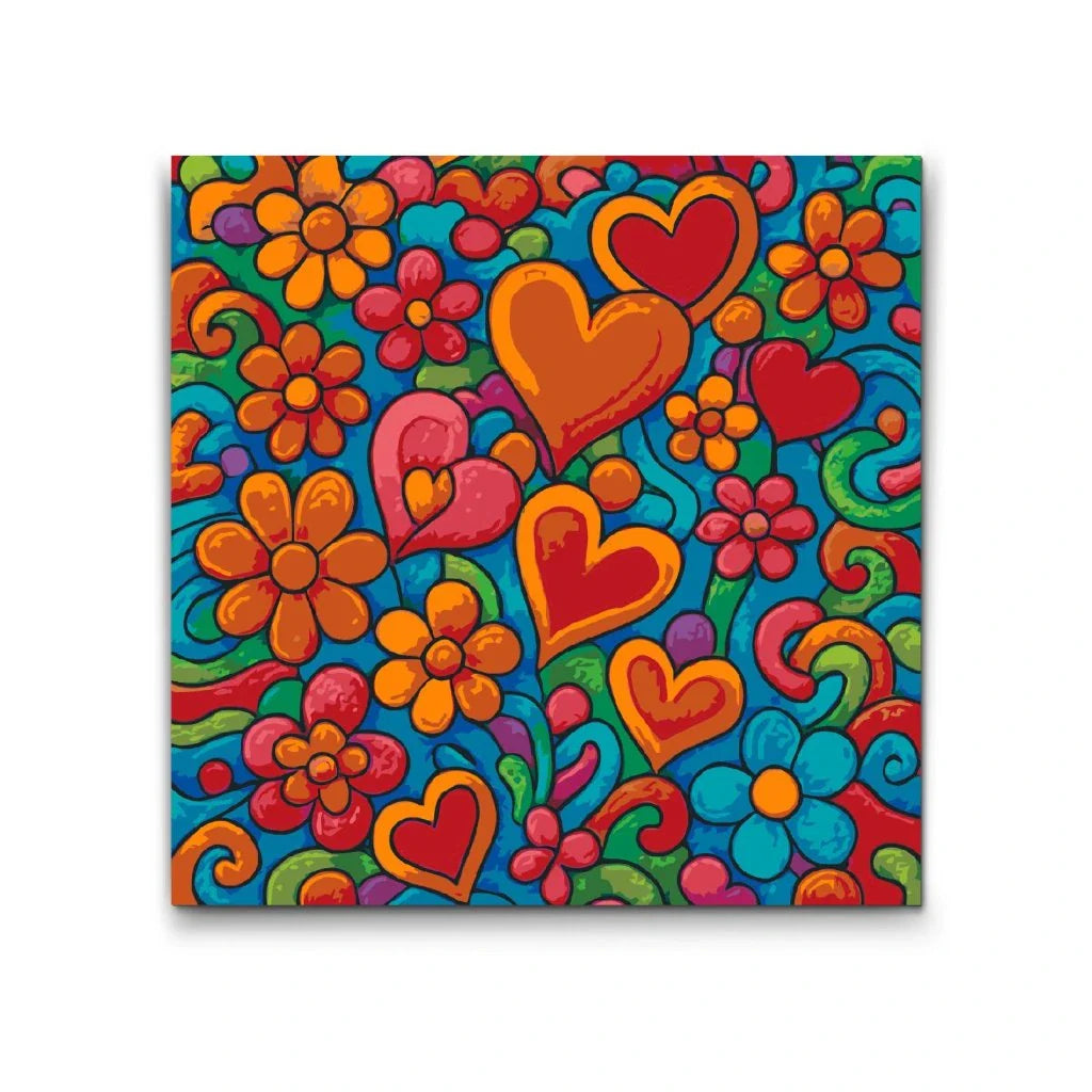 Hjärtan och blommor – färgglad Paint By Numbers tavla