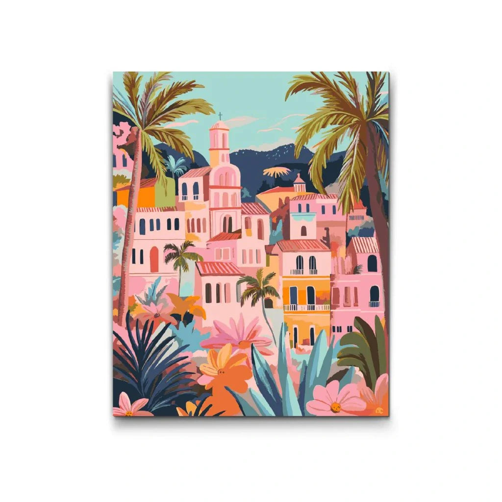Paint By Numbers Positano Italien med palmer och färgglada hus