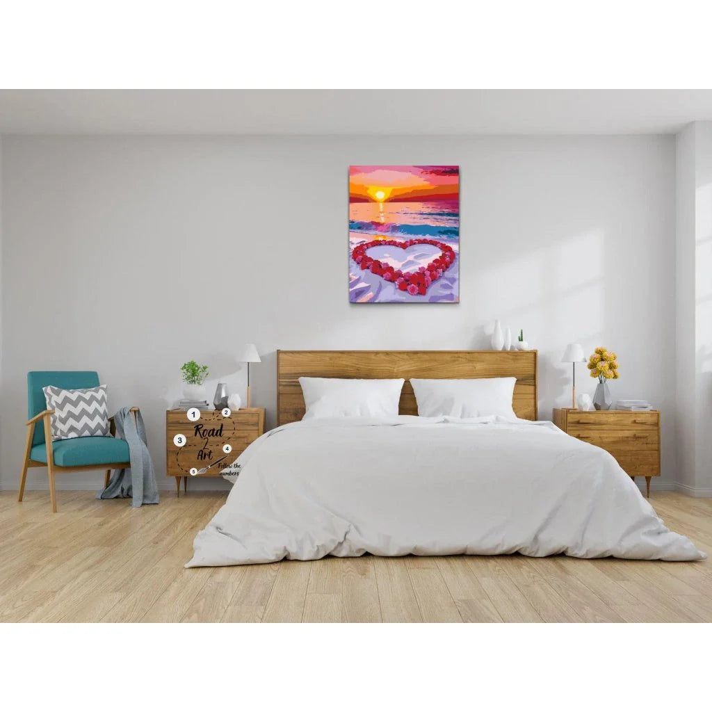 Paint by numbers romantisk solnedgång med hjärta i sanden
