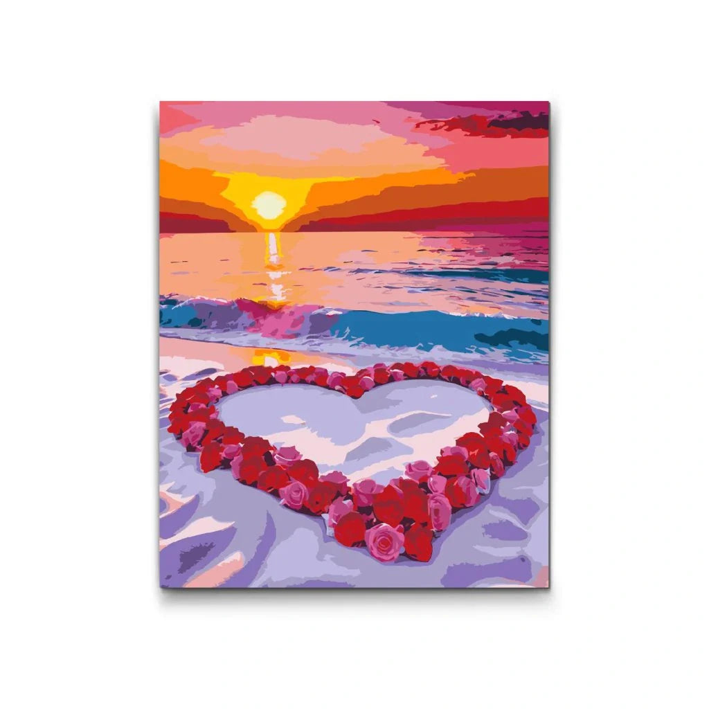 Paint By Numbers hjärta på stranden vid solnedgång