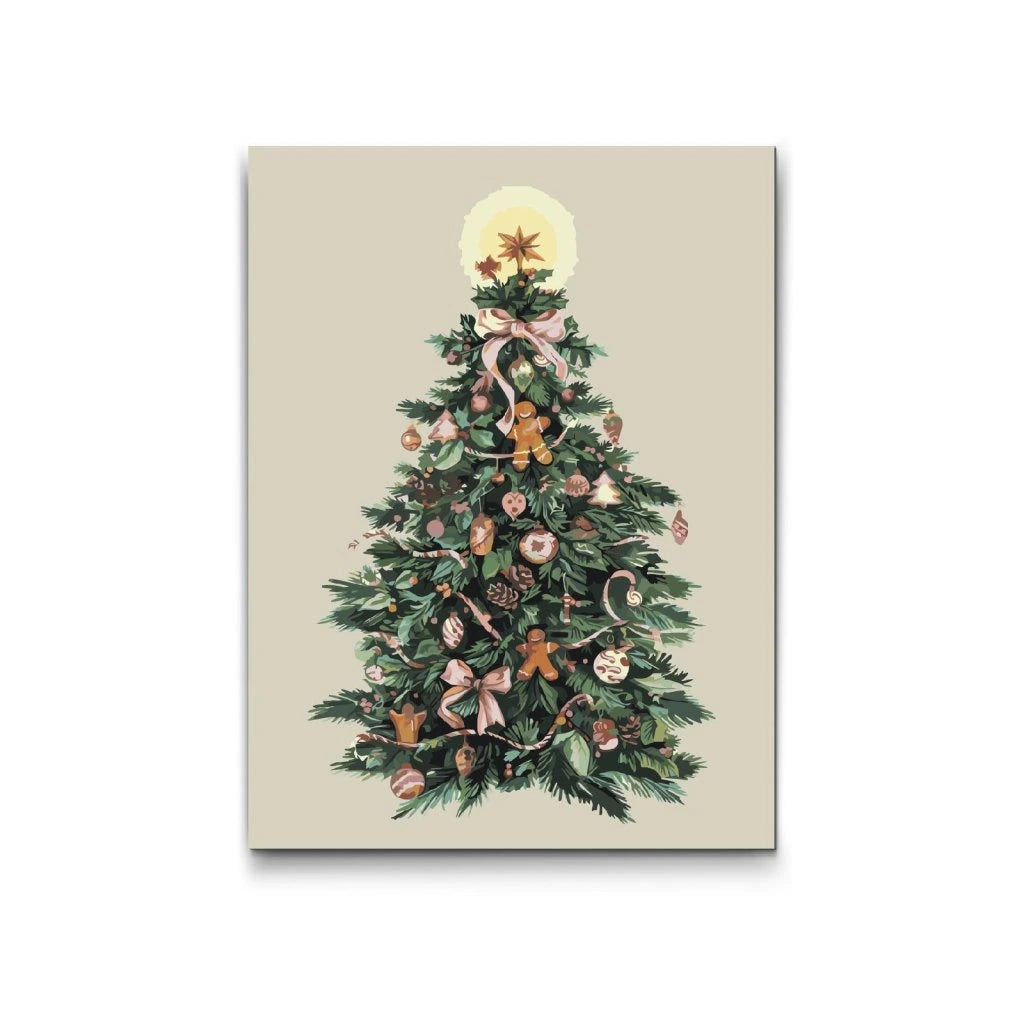 Klassisk julgran med pepparkakor och rosetter – måla efter nummer för vuxna