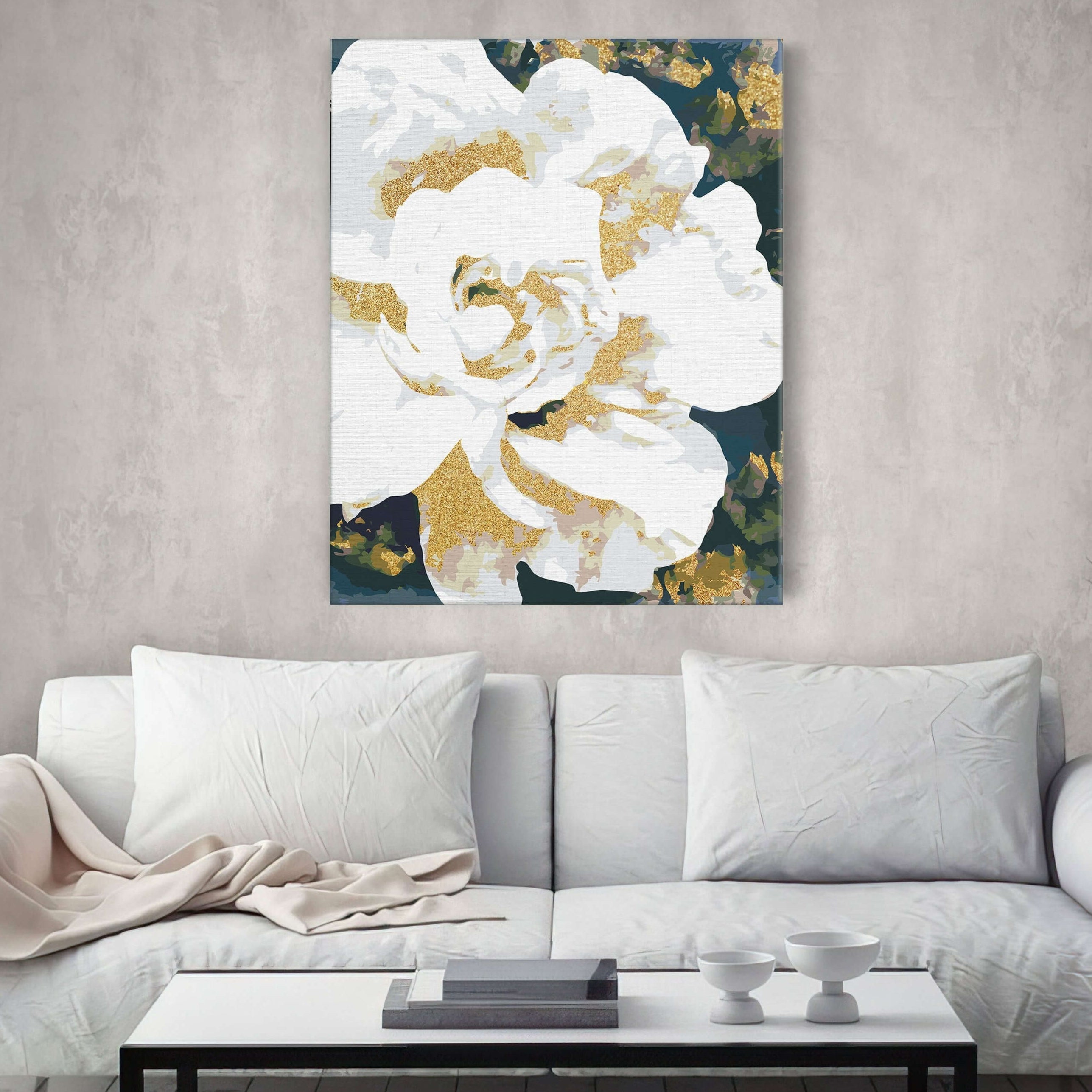 Målning av blomma – vitt och blått Paint by Numbers-kit