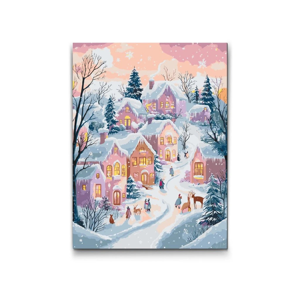 Magisk Vinterby – Måla efter nummer | Julig snöidyll