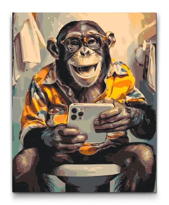 Paint By Numbers – Selfie-Apa På Toaletten | Rolig Tavla