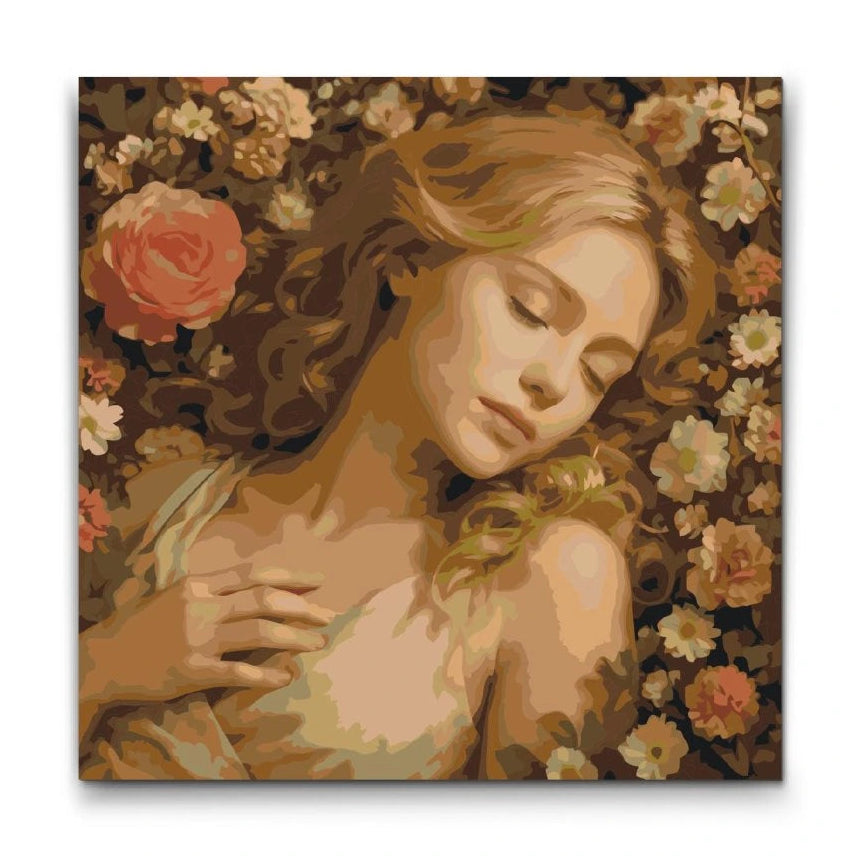 måla efter nummer kvinna i blommor konstmotiv