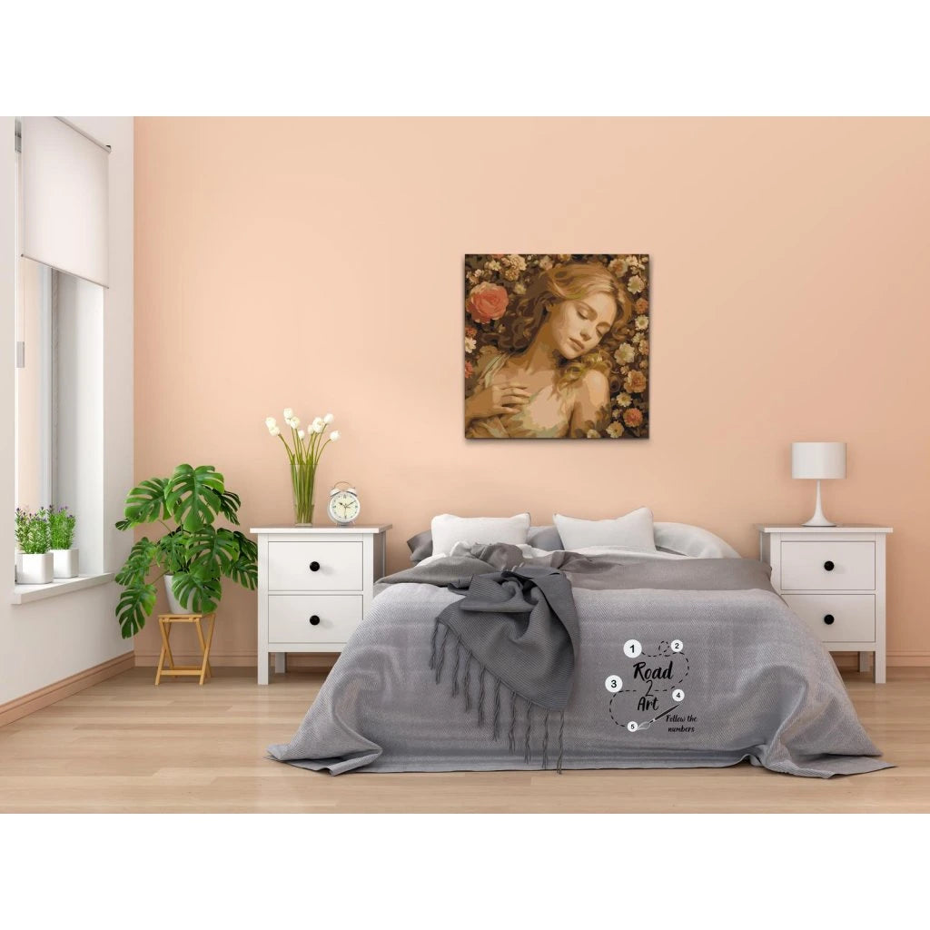 romantiskt måla efter nummer kit med kvinna och blommor