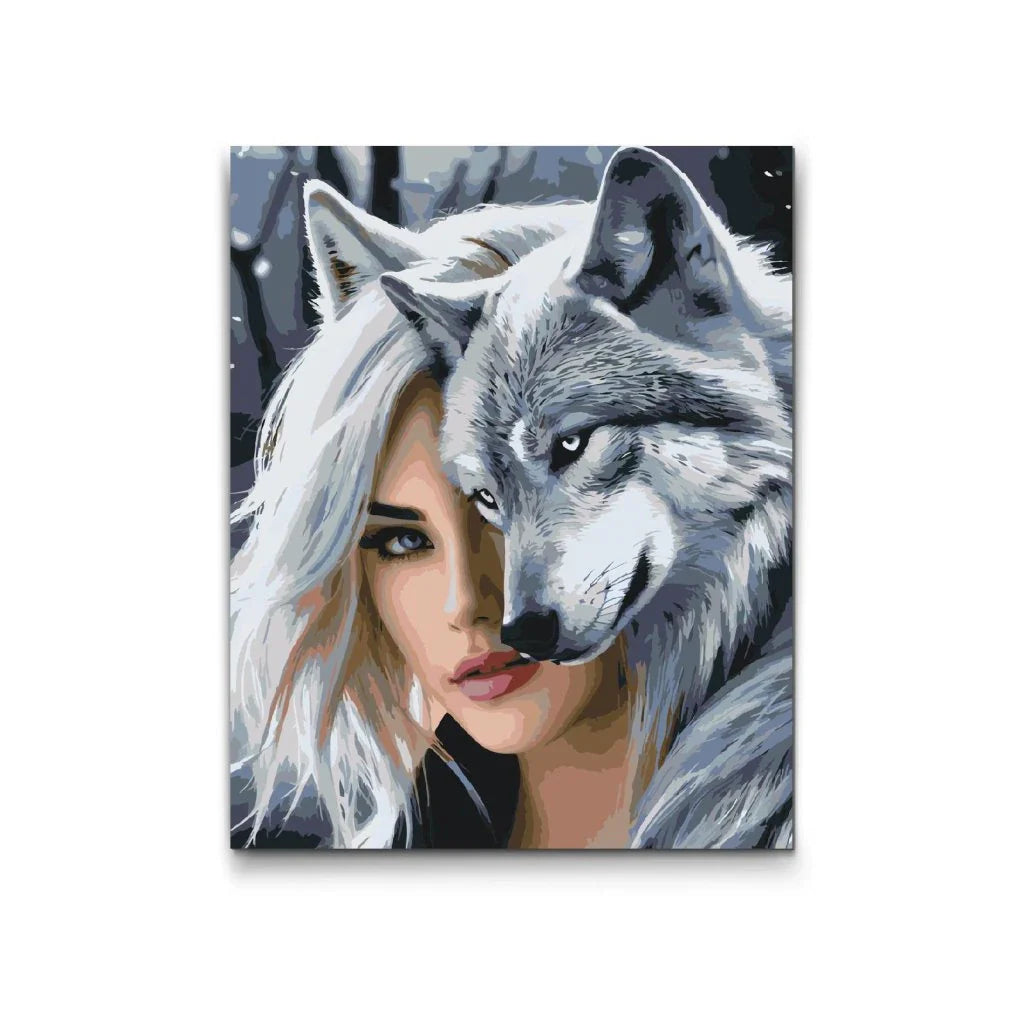 I Vargens Skugga – kvinna och varg i mystiskt Paint By Numbers motiv