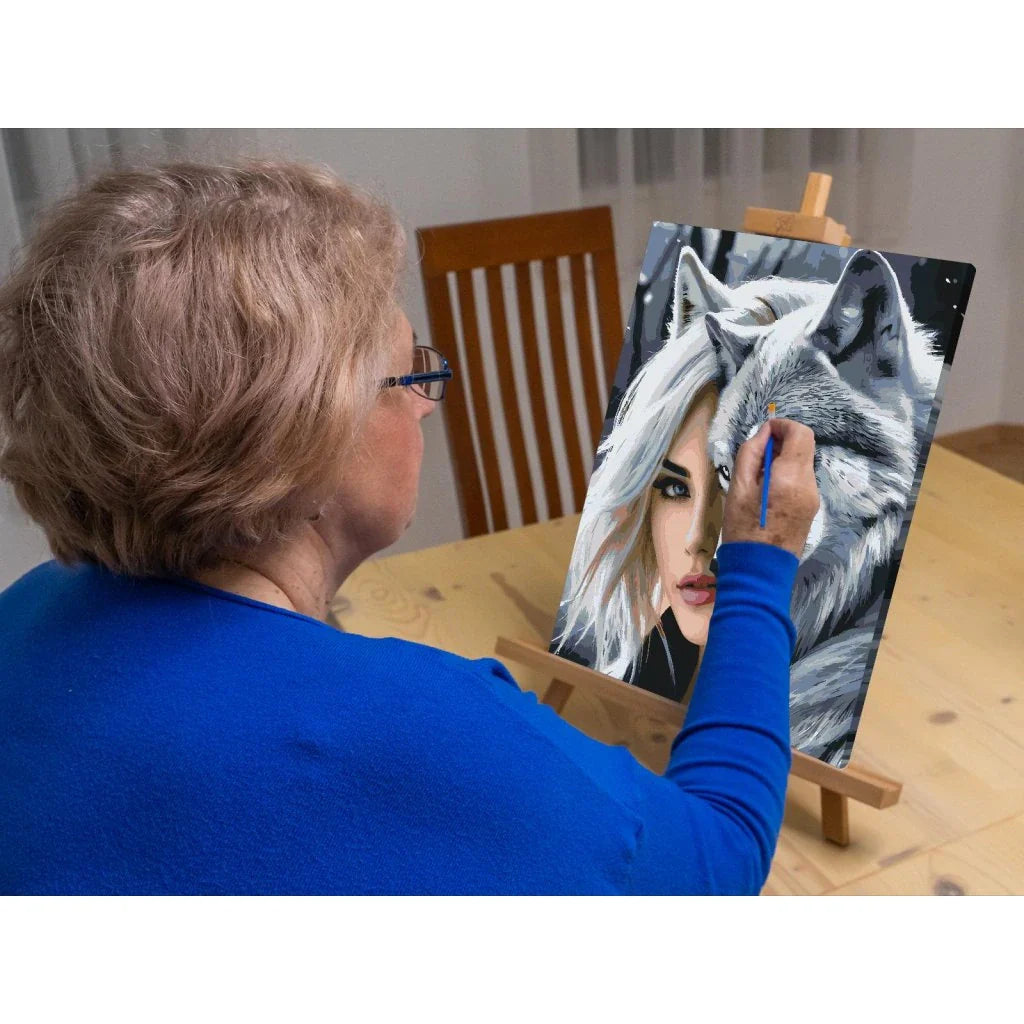 Paint By Numbers tavla med kraftfull varg och kvinna