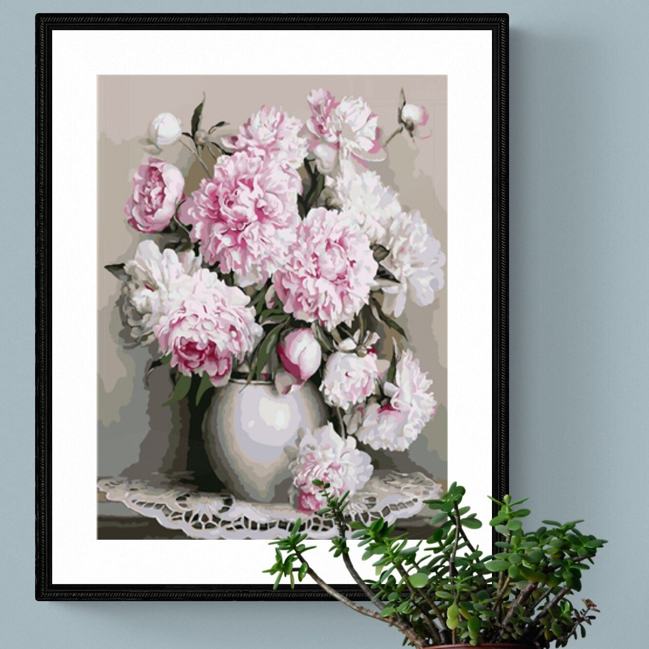 målning av rosa blomsterbukett

