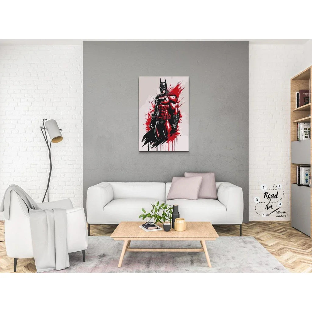 Kraftfull Batman i rött och svart – paint by numbers motiv