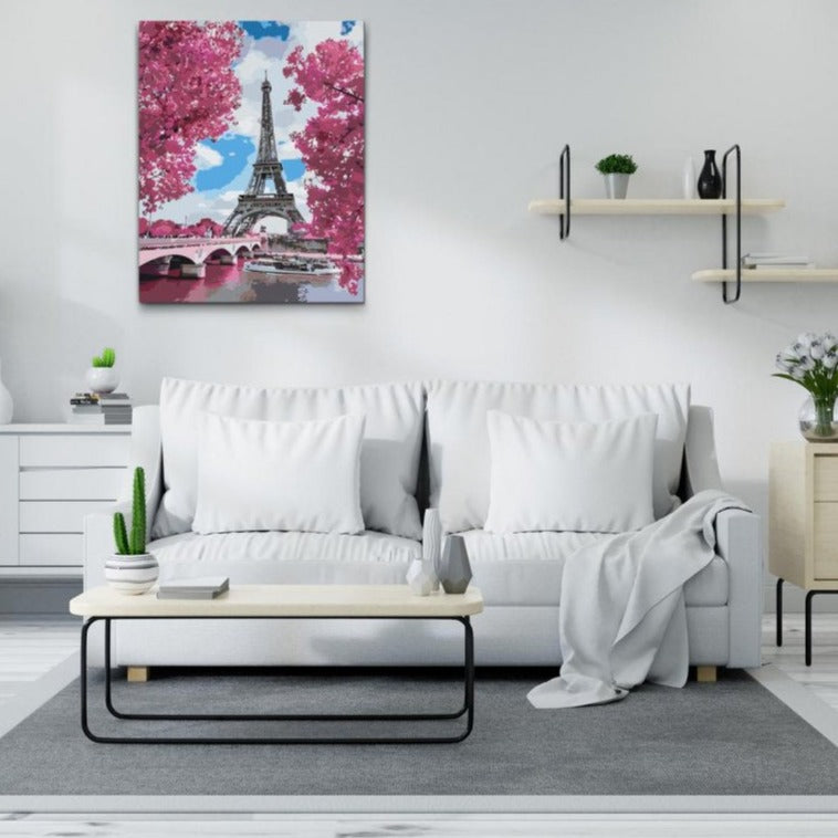 EIFFELTORNET I ROSA - med dubbelfärg, ram och fri frakt - paint by numbers