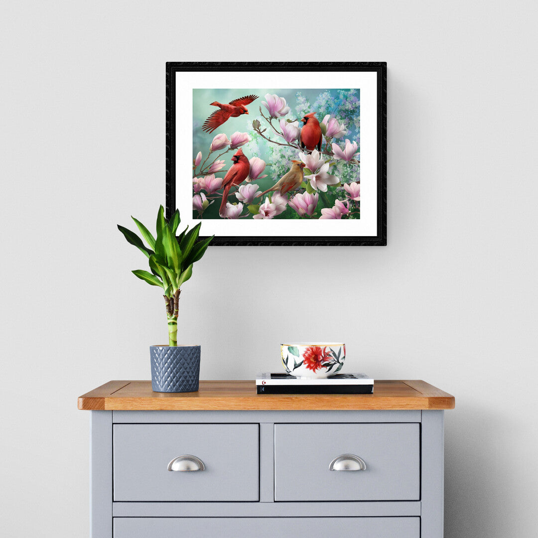 måla fåglar bland blommor paint by numbers

